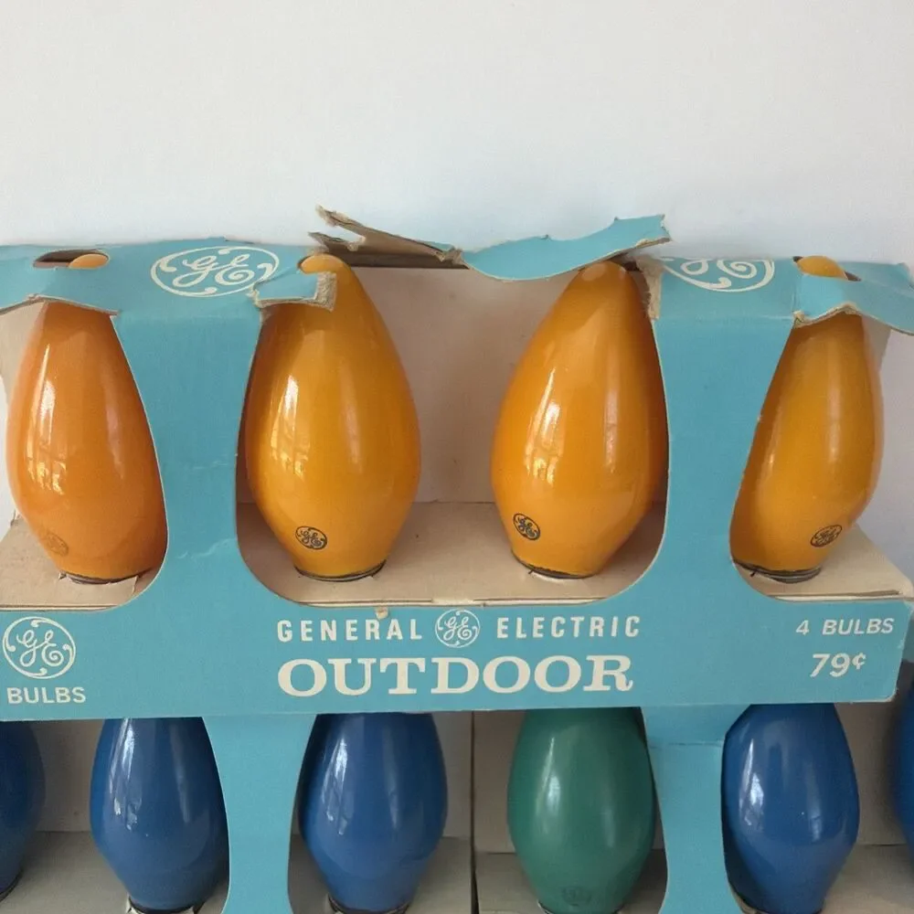 12 Vintage C9 1/2 GE Holiday Christmas Light Replacement Bulbs Yellow Blue Green